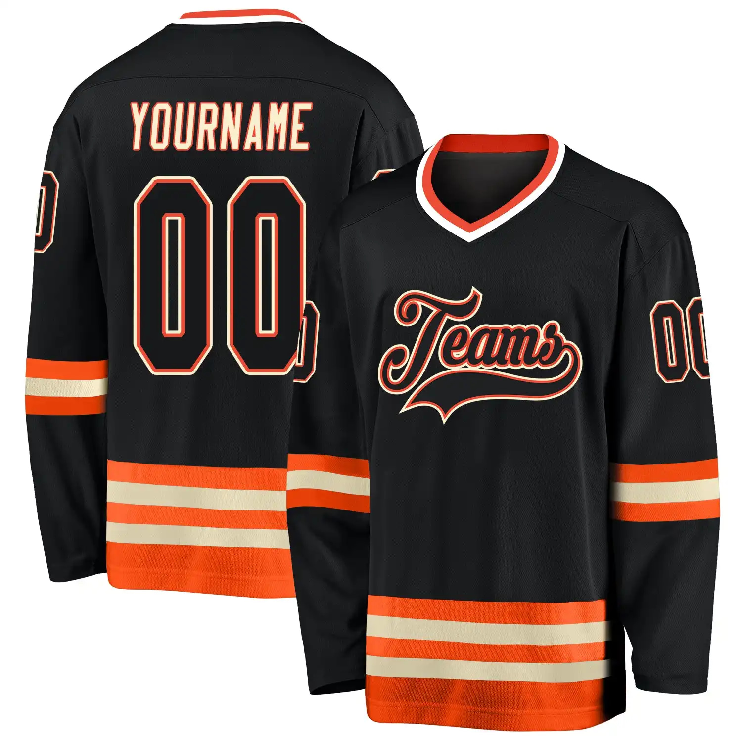 Stitched And Print Black Black-orange Hockey Jersey Custom