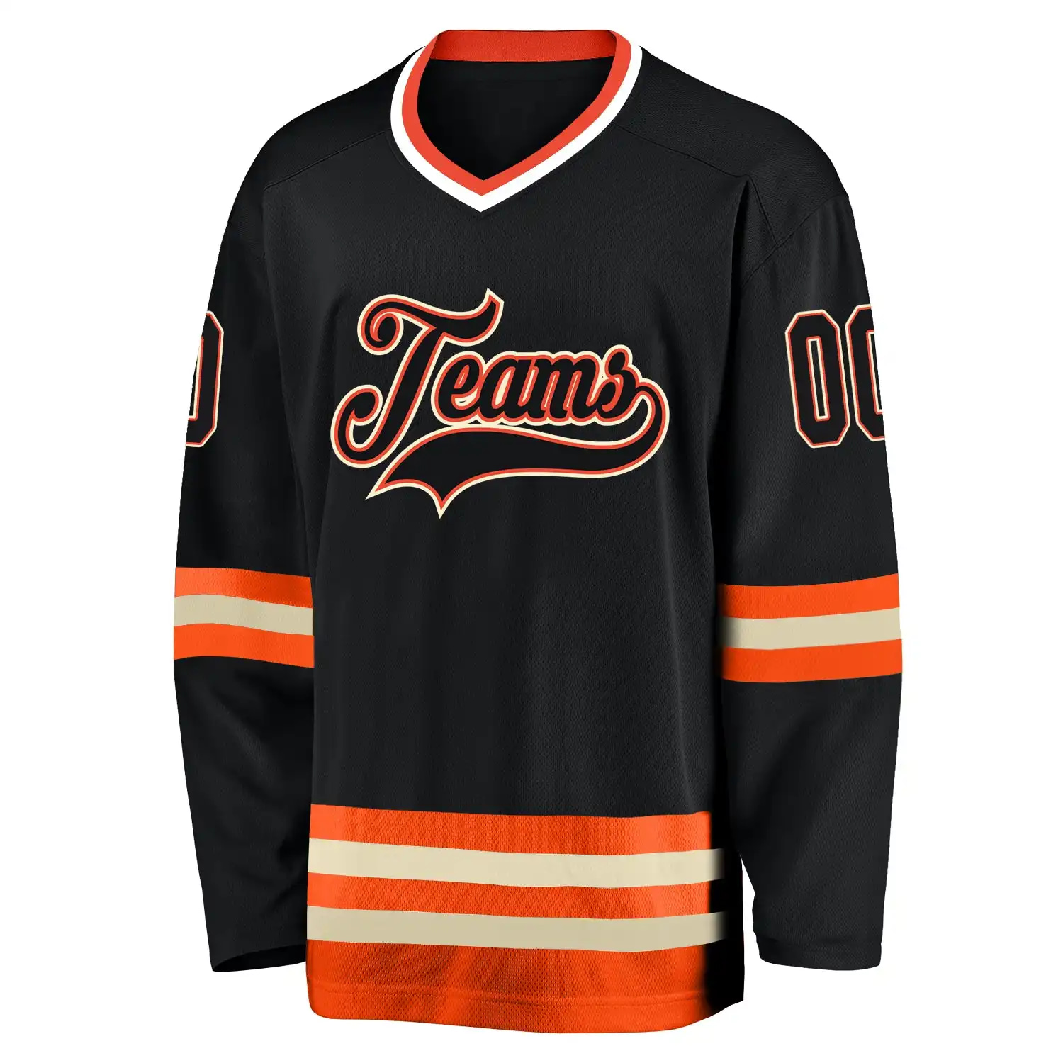Inktee Store - Stitched And Print Black Black-Orange Hockey Jersey Custom Image