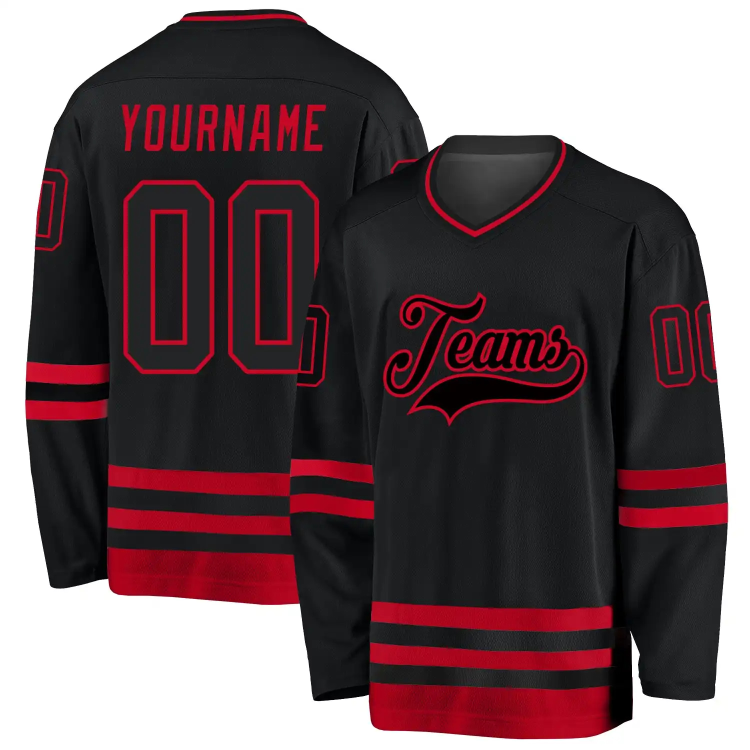 Stitched And Print Black Black-red Hockey Jersey Custom