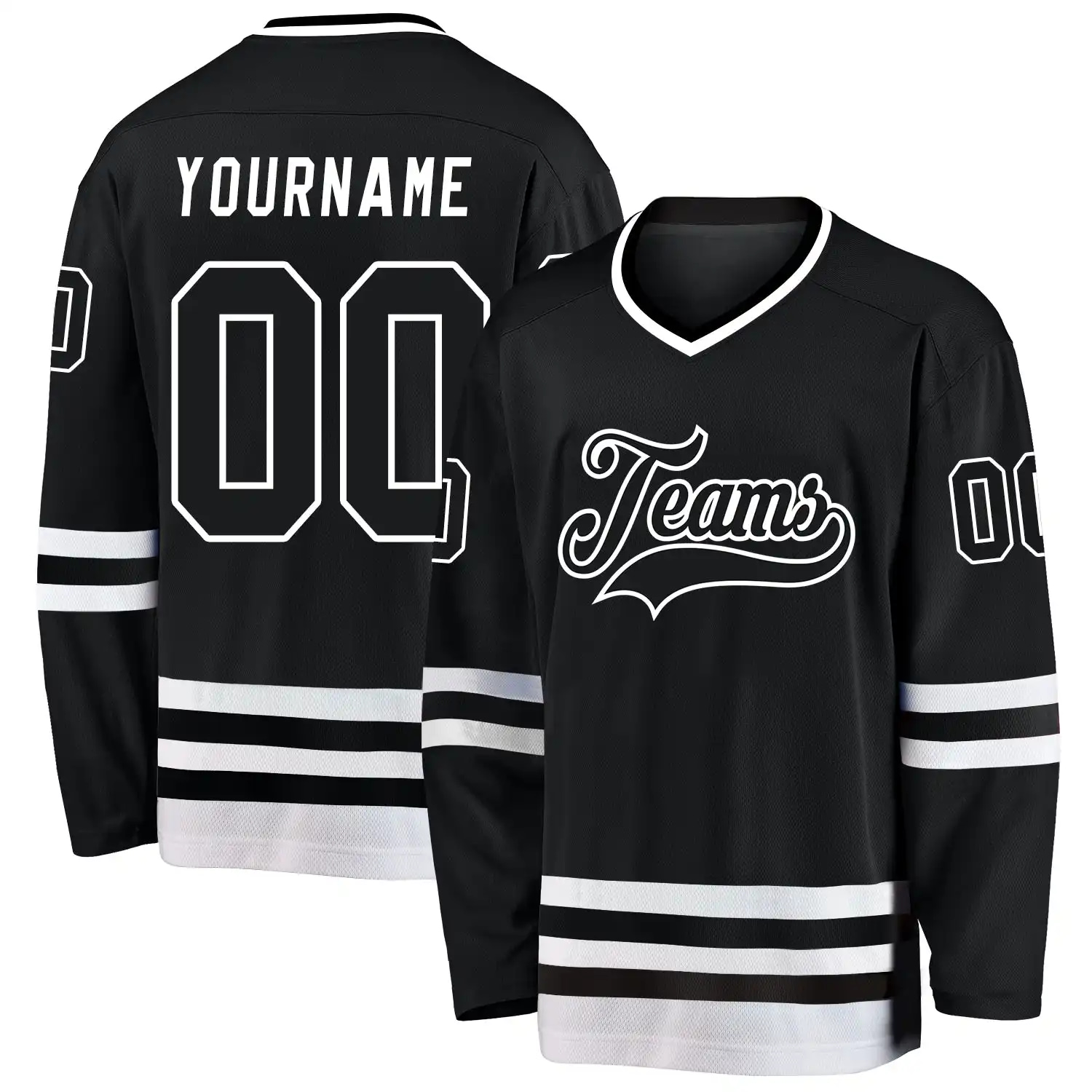 Stitched And Print Black Black-white Hockey Jersey Custom