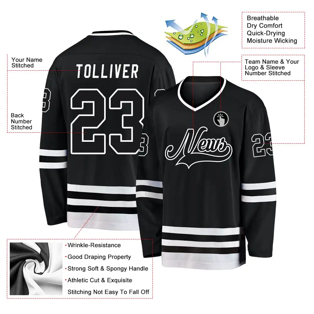 Inktee Store - Stitched And Print Black Black-White Hockey Jersey Custom Image