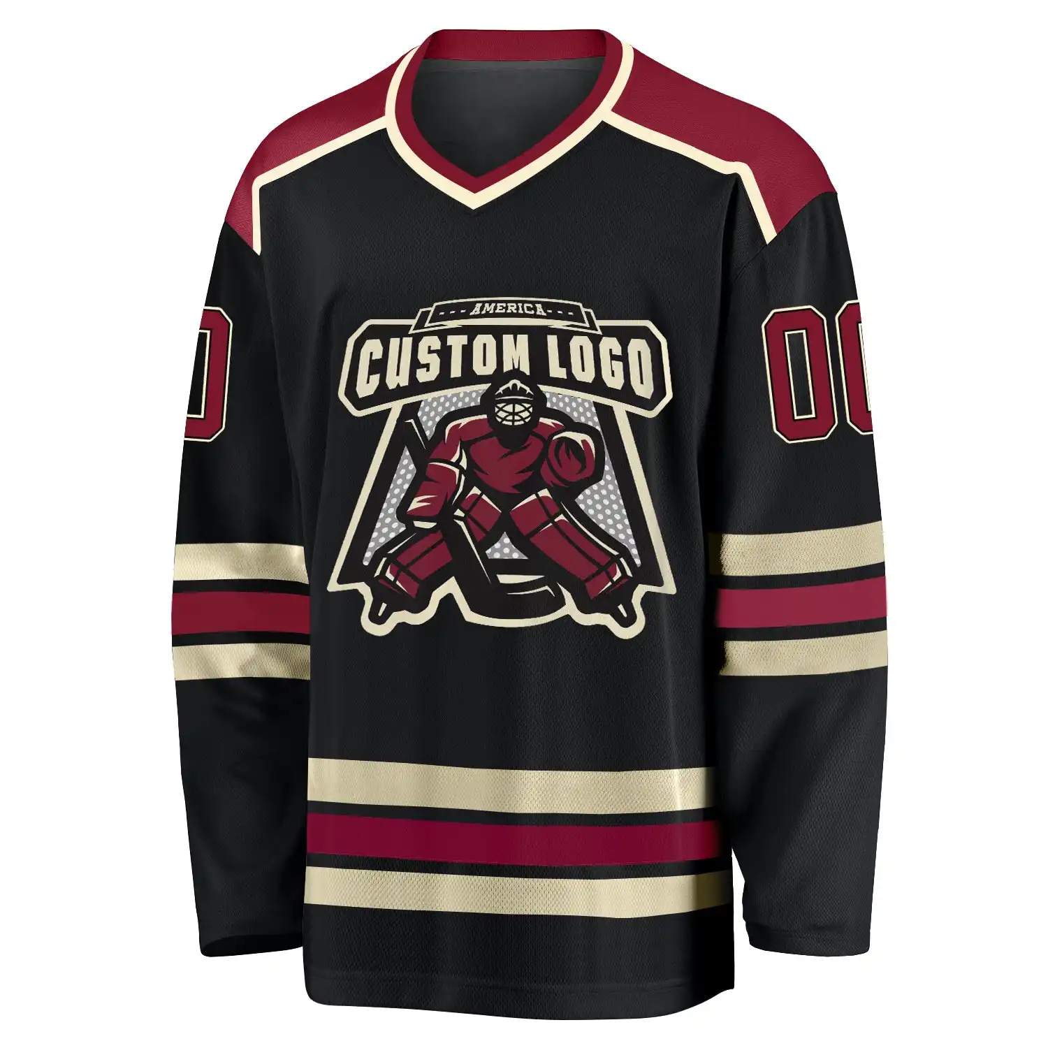 Inktee Store - Stitched And Print Black Crimson-Cream Hockey Jersey Custom Image