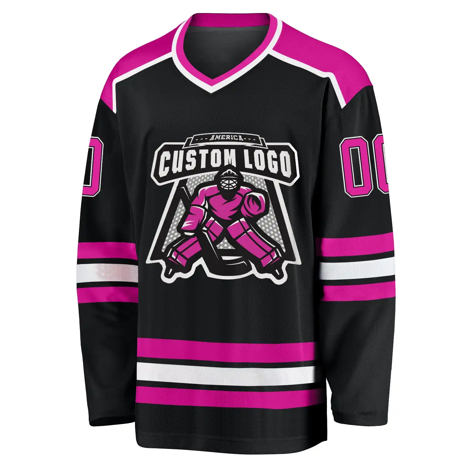 Inktee Store - Stitched And Print Black Deep Pink-White Hockey Jersey Custom Image