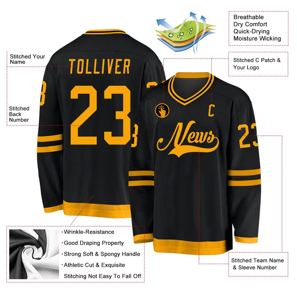 Inktee Store - Stitched And Print Black Gold Hockey Jersey Custom Image