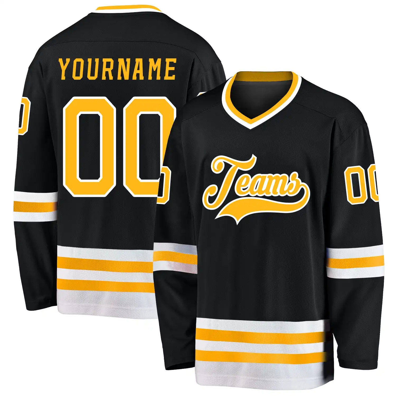 Stitched And Print Black Gold-white Hockey Jersey Custom