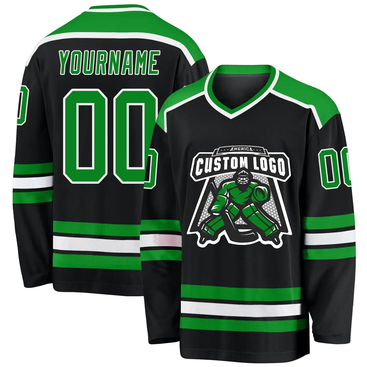 Stitched And Print Black Grass Green-white Hockey Jersey Custom