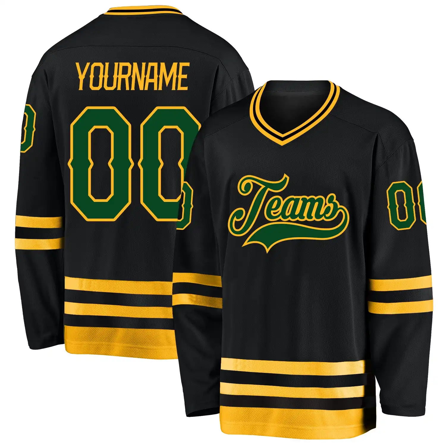 Stitched And Print Black Green-gold Hockey Jersey Custom