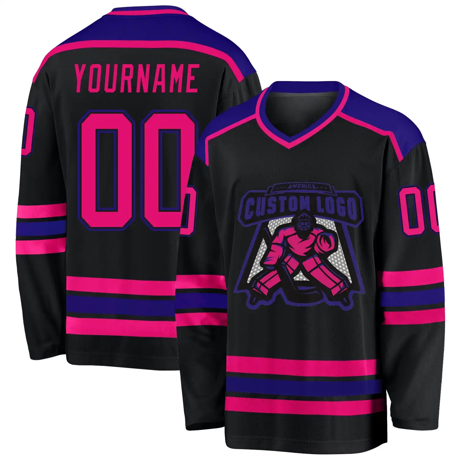 Stitched And Print Black Hot Pink-purple Hockey Jersey Custom