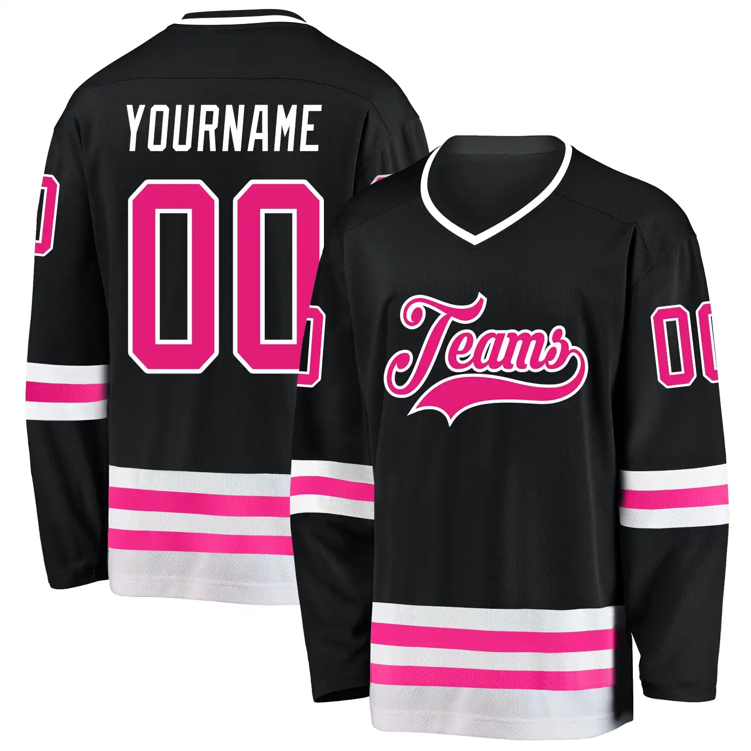 Stitched And Print Black Hot Pink-white Hockey Jersey Custom