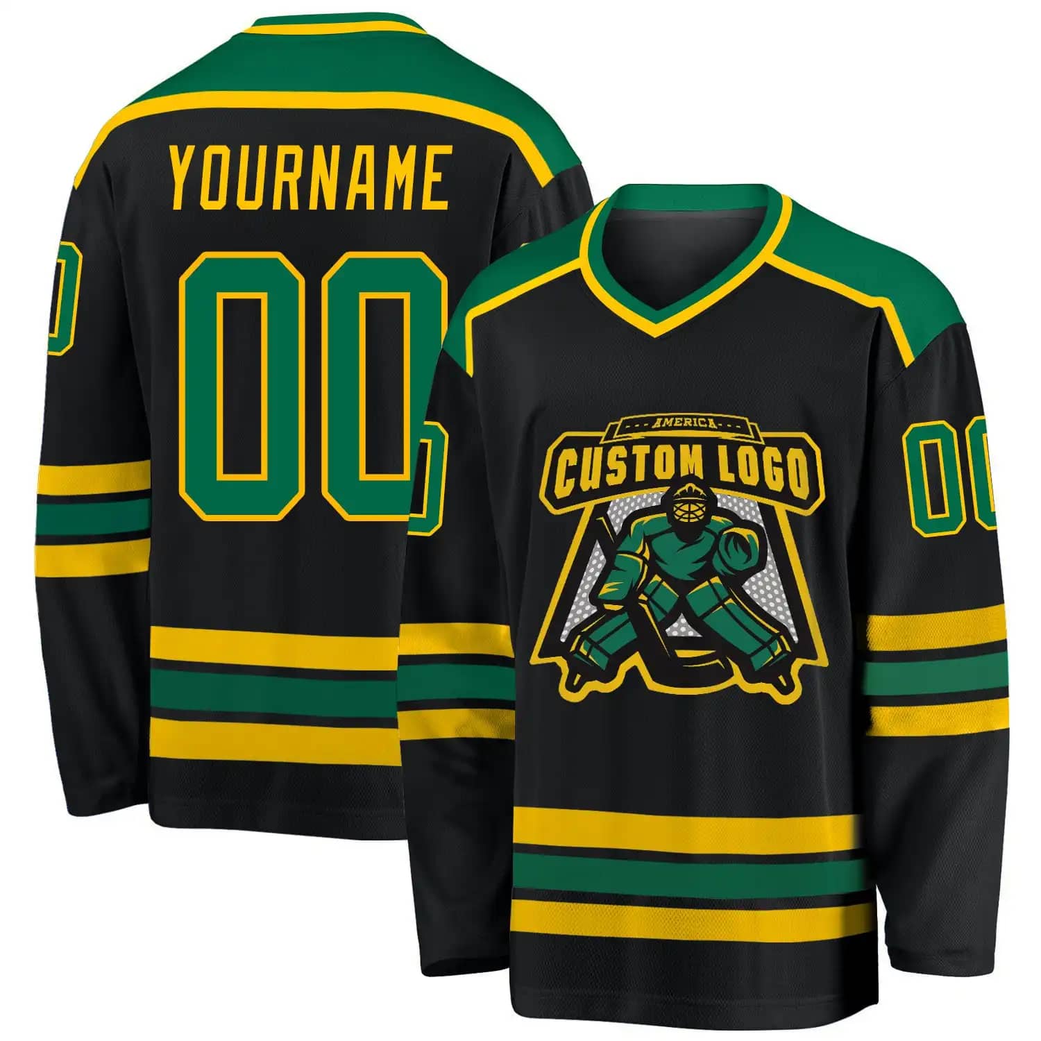 Stitched And Print Black Kelly Green-gold Hockey Jersey Custom
