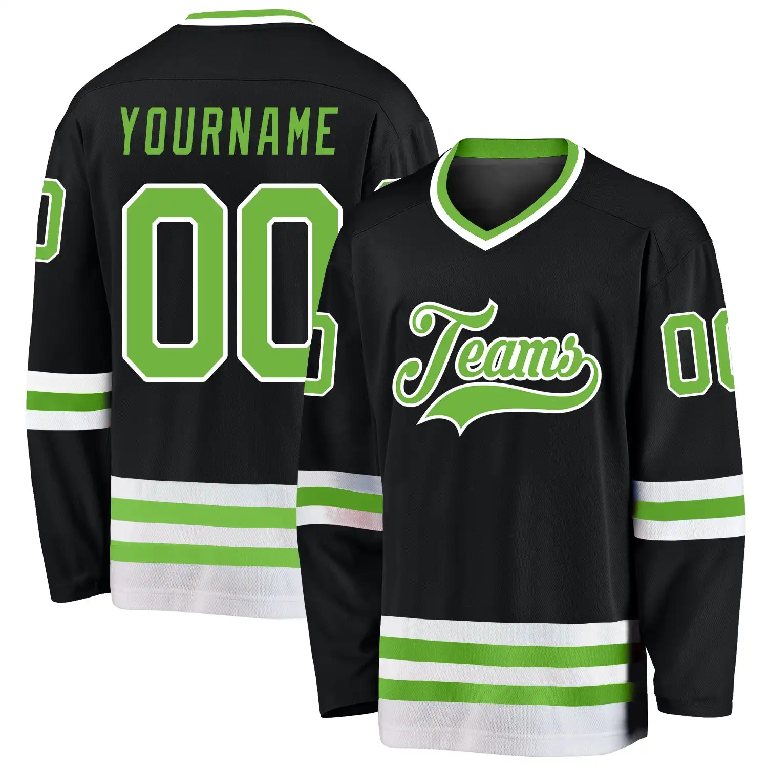 Stitched And Print Black Neon Green-white Hockey Jersey Custom