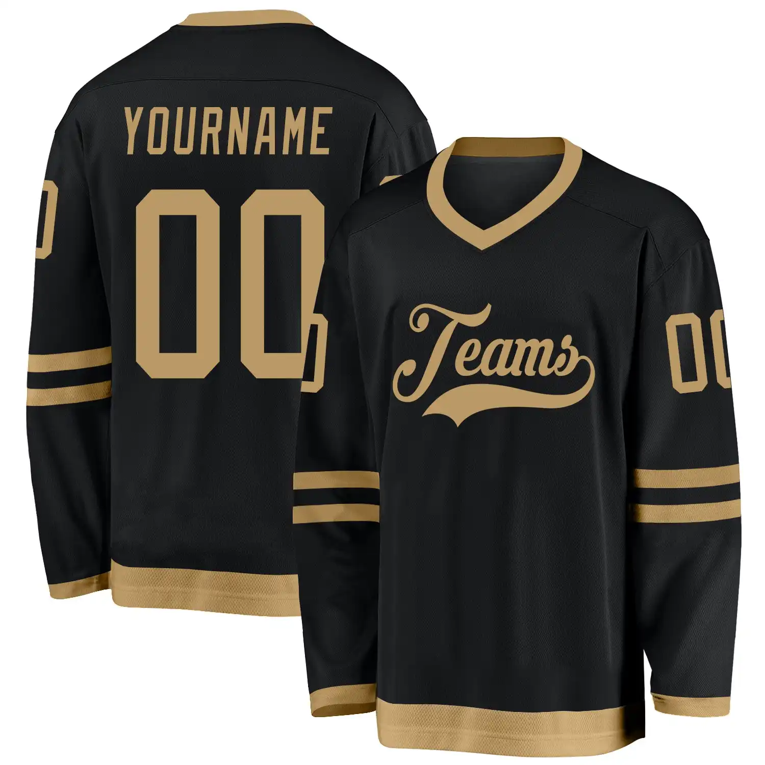 Stitched And Print Black Old Gold Hockey Jersey Custom