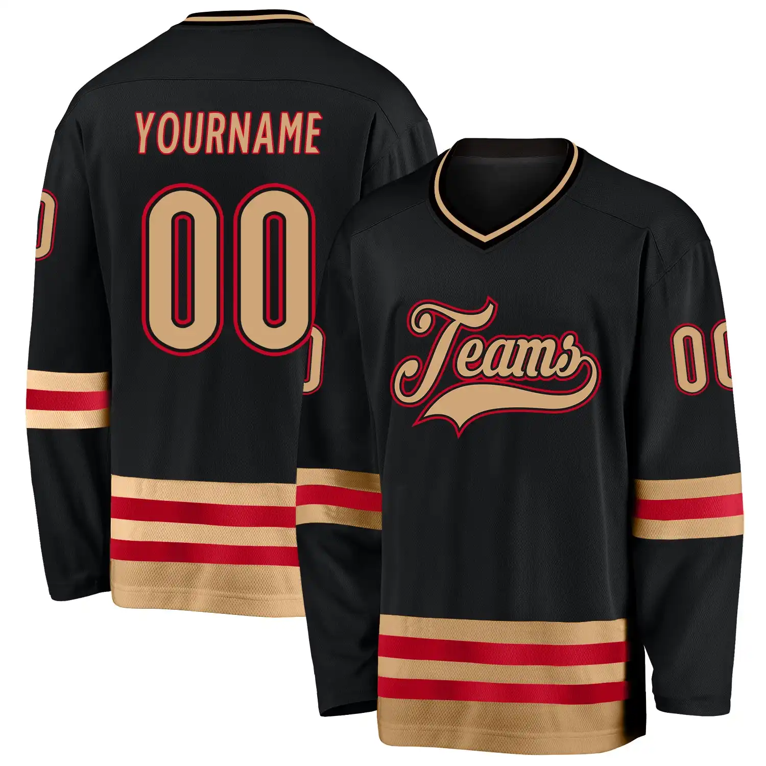 Stitched And Print Black Old Gold-red Hockey Jersey Custom