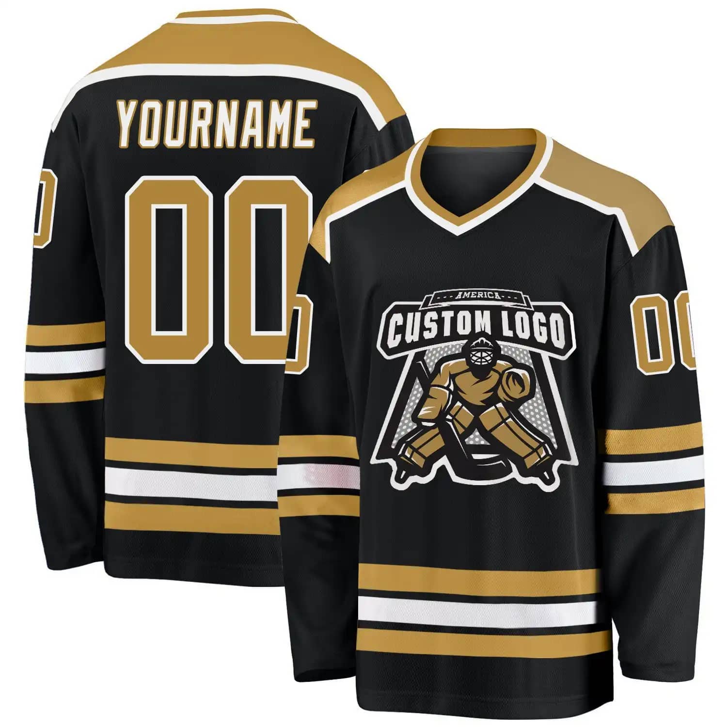 Stitched And Print Black Old Gold-white Hockey Jersey Custom