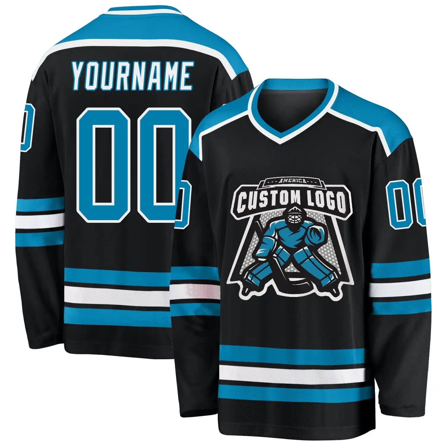 Stitched And Print Black Panther Blue-white Hockey Jersey Custom