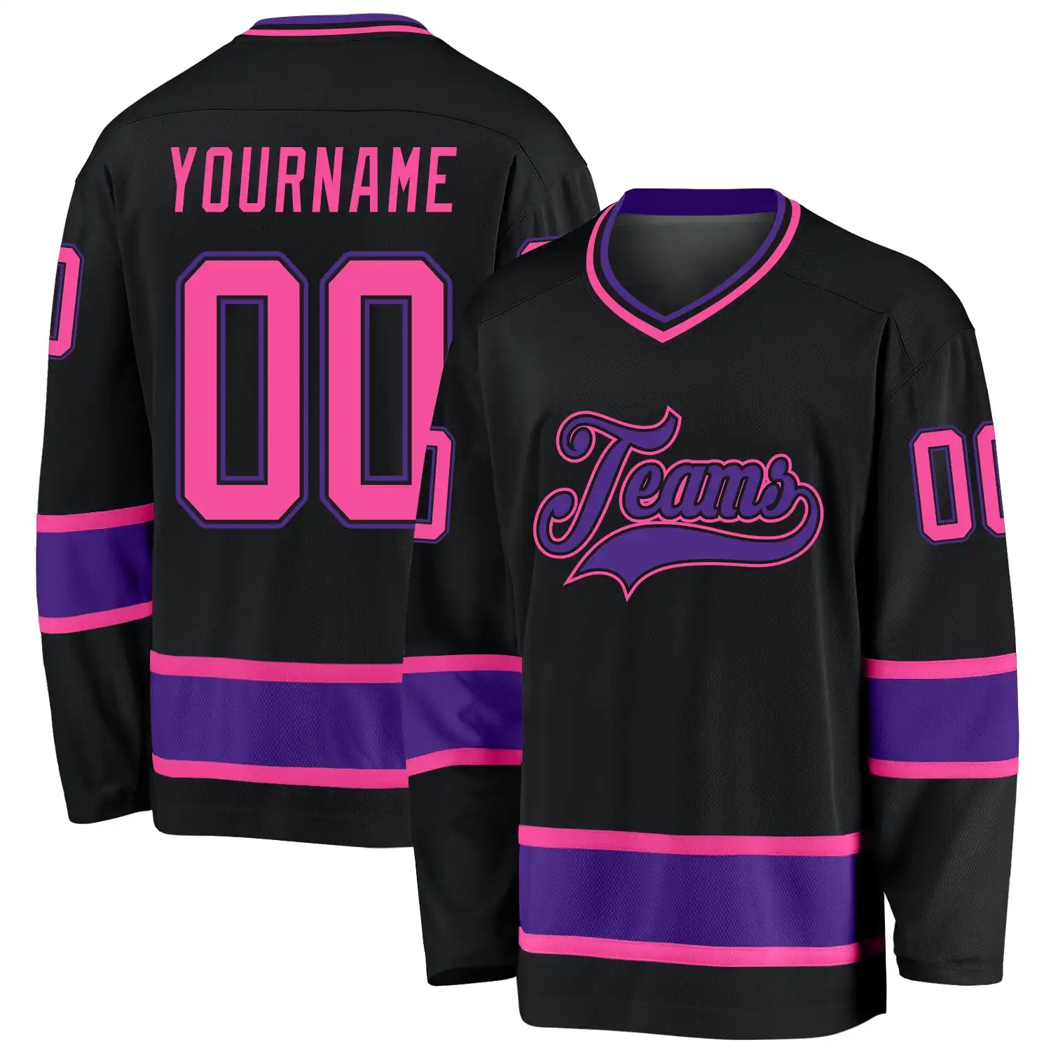 Stitched And Print Black Pink-purple Hockey Jersey Custom