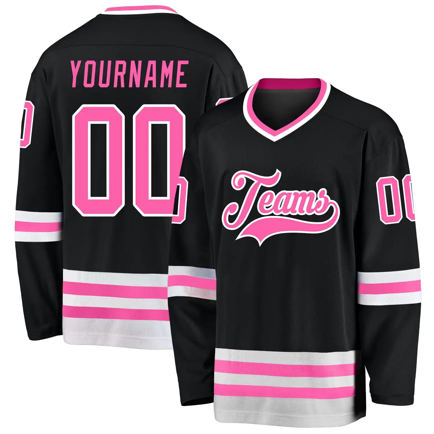 Stitched And Print Black Pink-white Hockey Jersey Custom