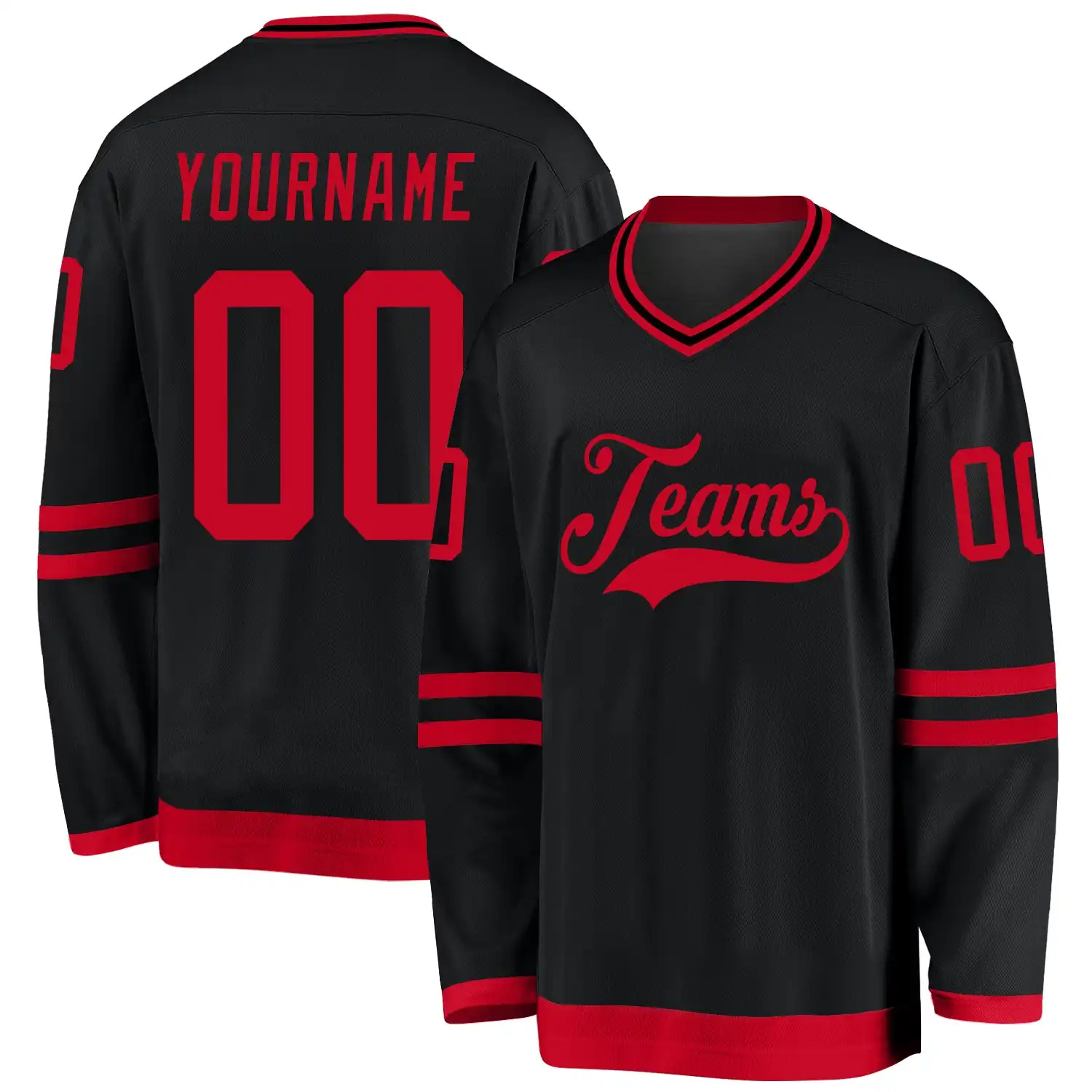 Stitched And Print Black Red Hockey Jersey Custom