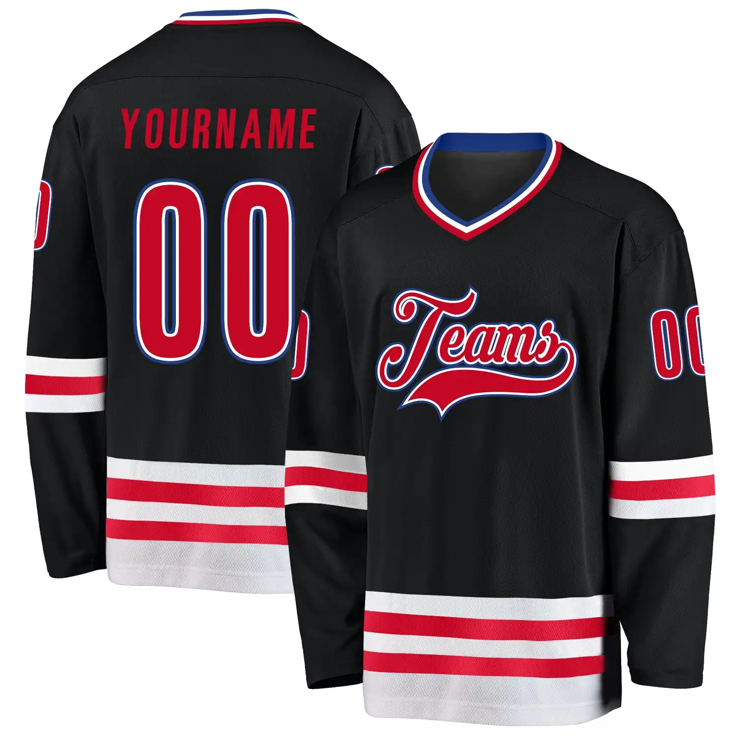 Stitched And Print Black Red-white Hockey Jersey Custom