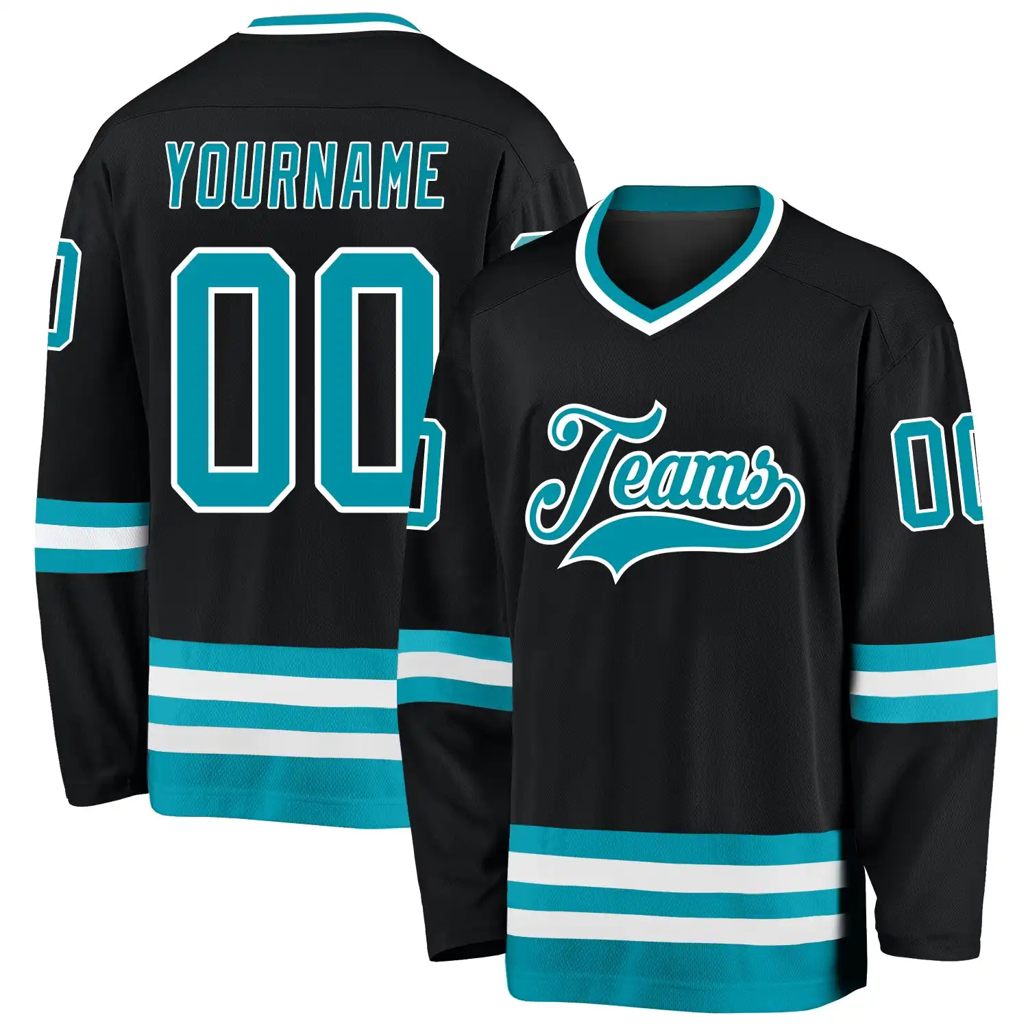 Stitched And Print Black Teal-white Hockey Jersey Custom
