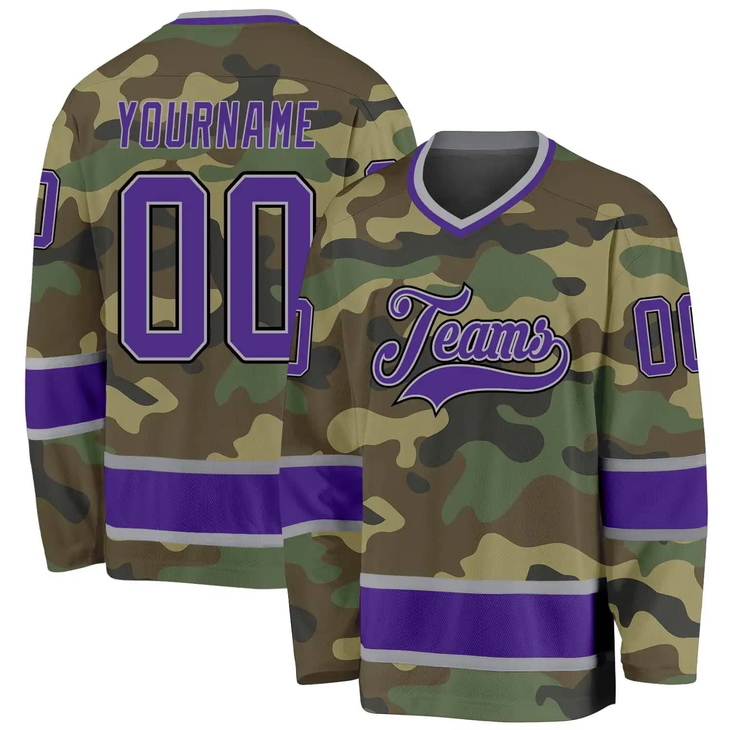 Stitched And Print Camo Purple-black Salute To Service Hockey Jersey Custom