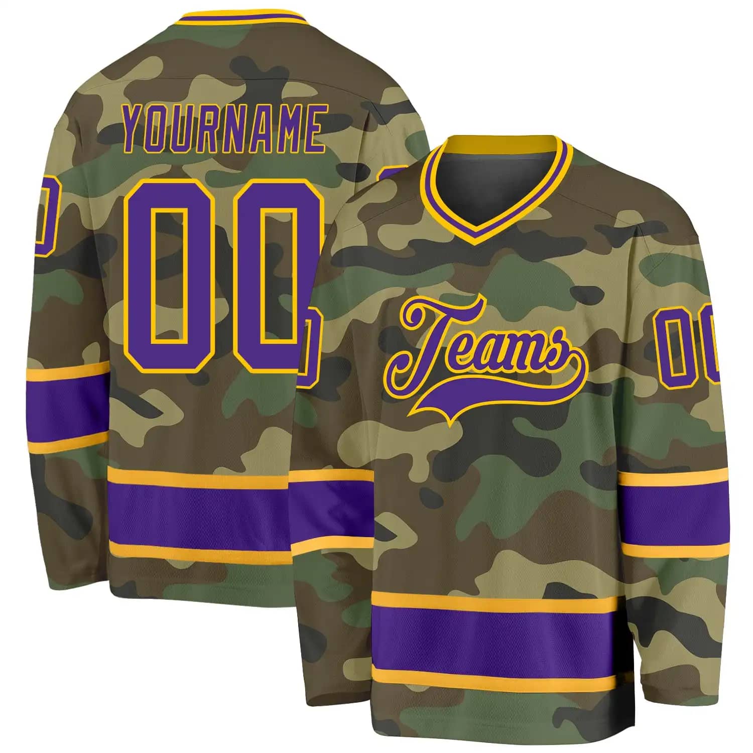 Stitched And Print Camo Purple-gold Salute To Service Hockey Jersey Custom