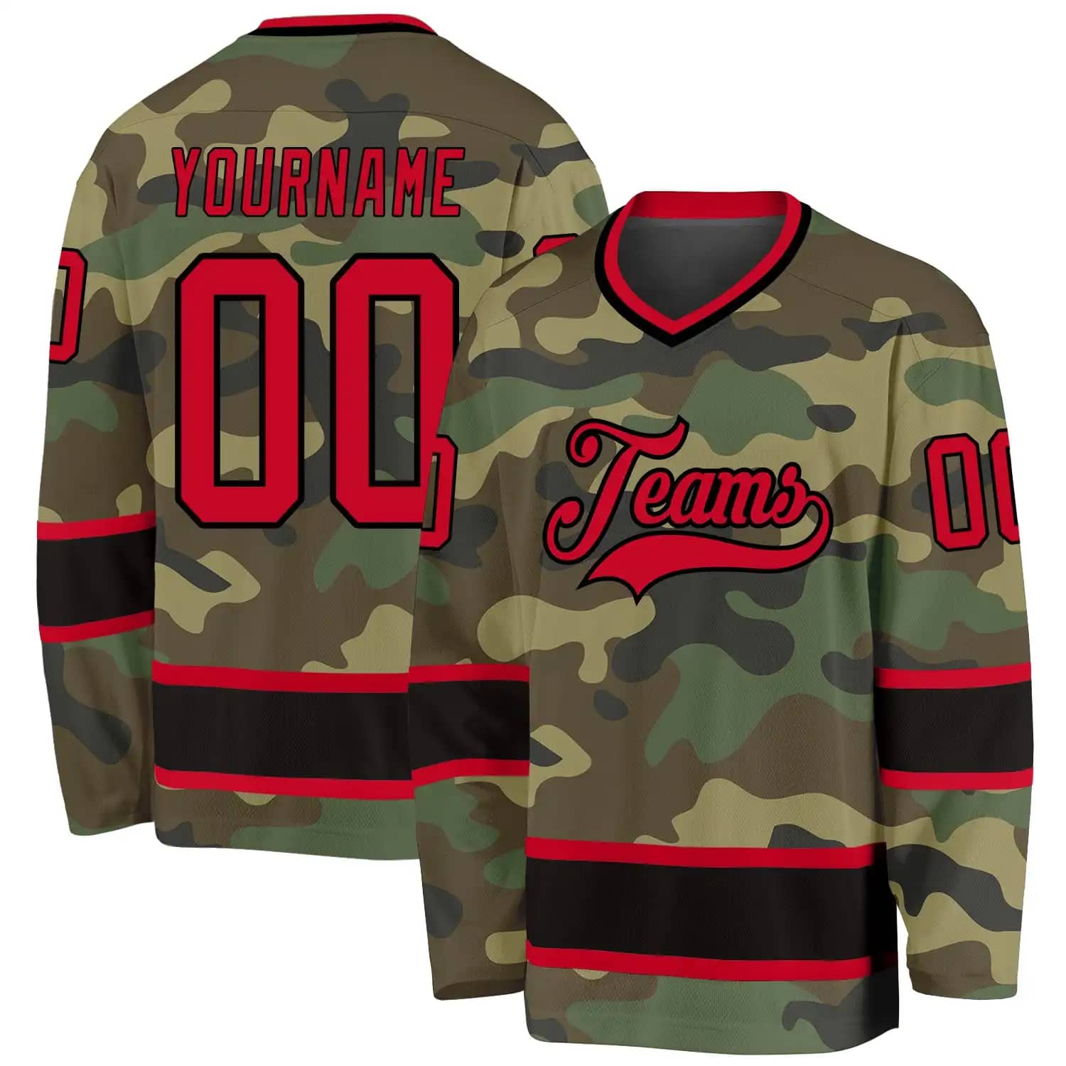 Stitched And Print Camo Red-black Salute To Service Hockey Jersey Custom