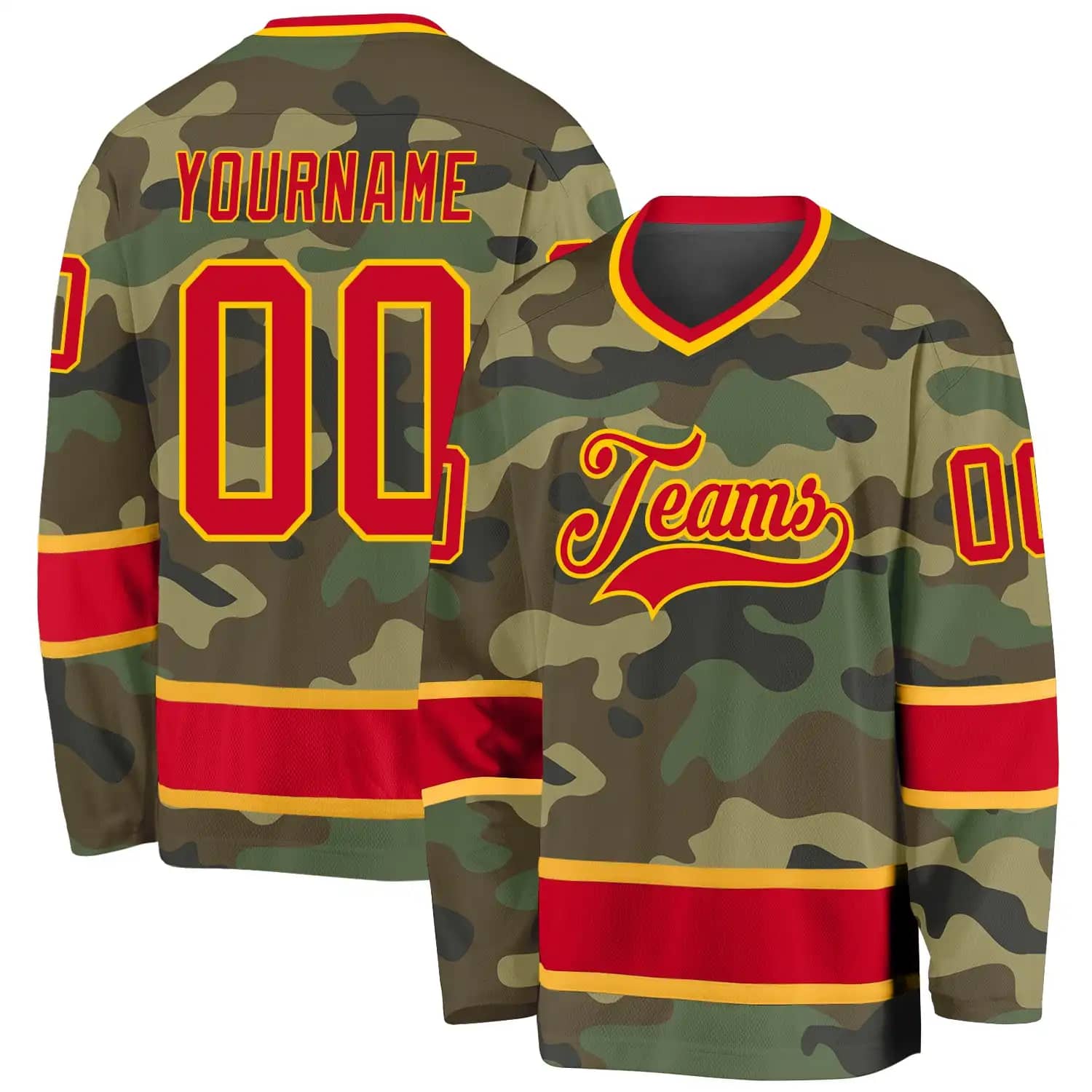 Stitched And Print Camo Red-gold Salute To Service Hockey Jersey Custom