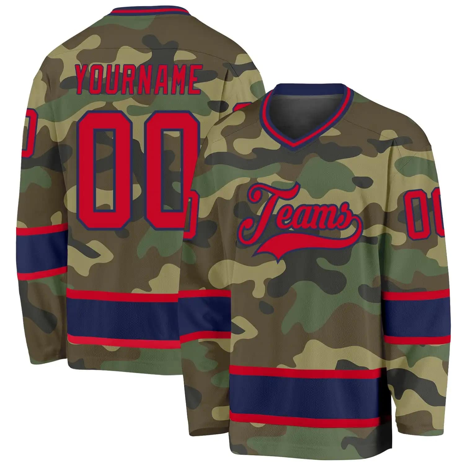 Stitched And Print Camo Red-navy Salute To Service Hockey Jersey Custom
