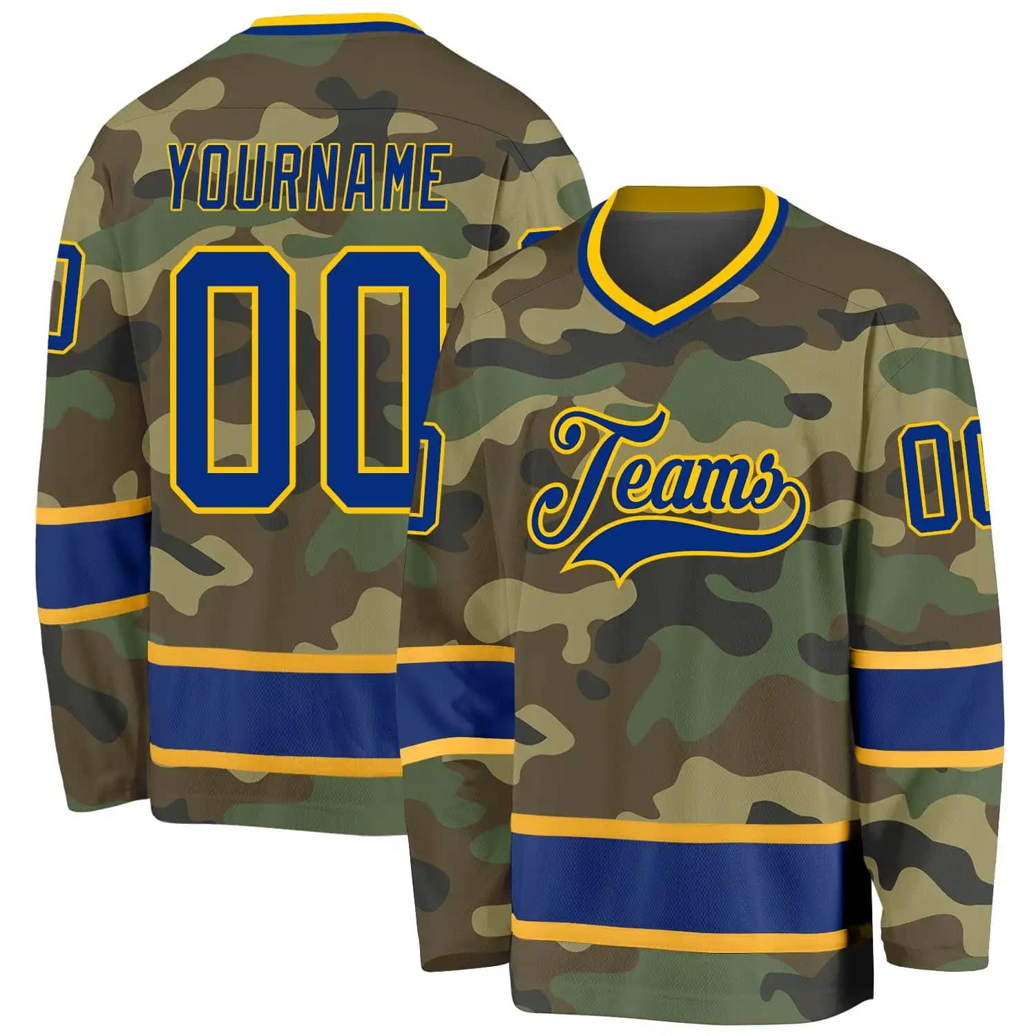 Stitched And Print Camo Royal-gold Salute To Service Hockey Jersey Custom