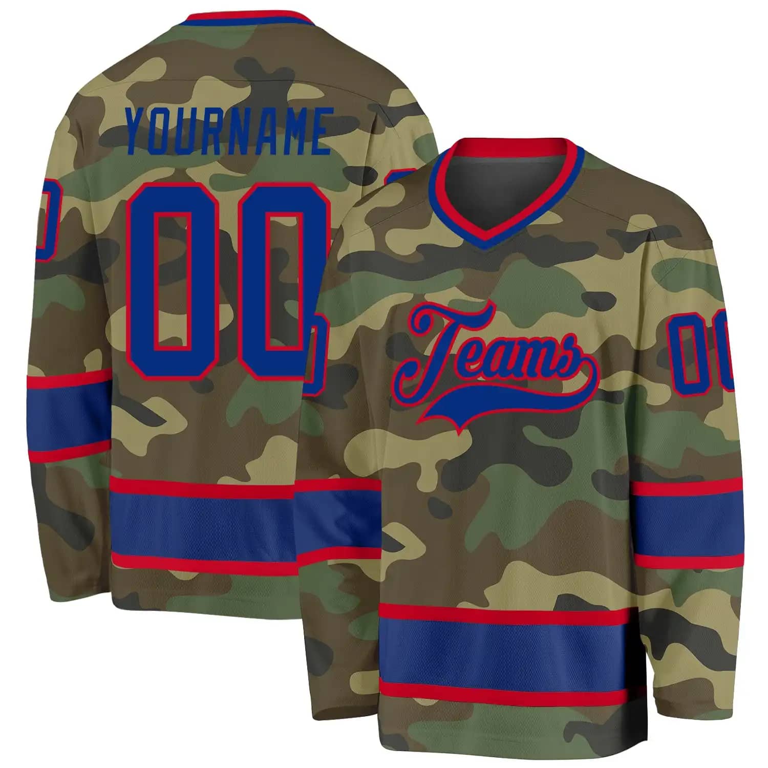 Stitched And Print Camo Royal-red Salute To Service Hockey Jersey Custom