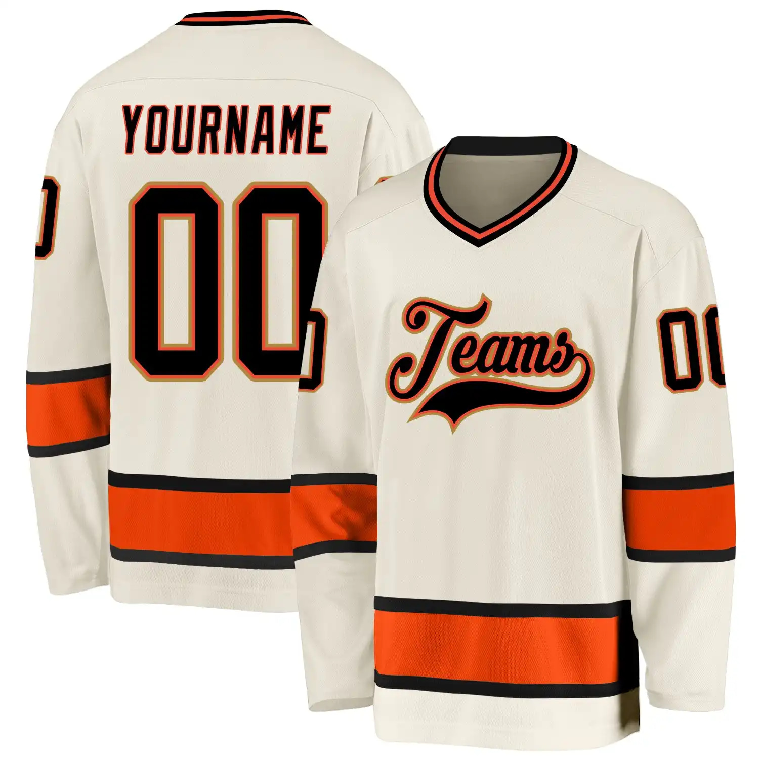 Stitched And Print Cream Black-orange Hockey Jersey Custom