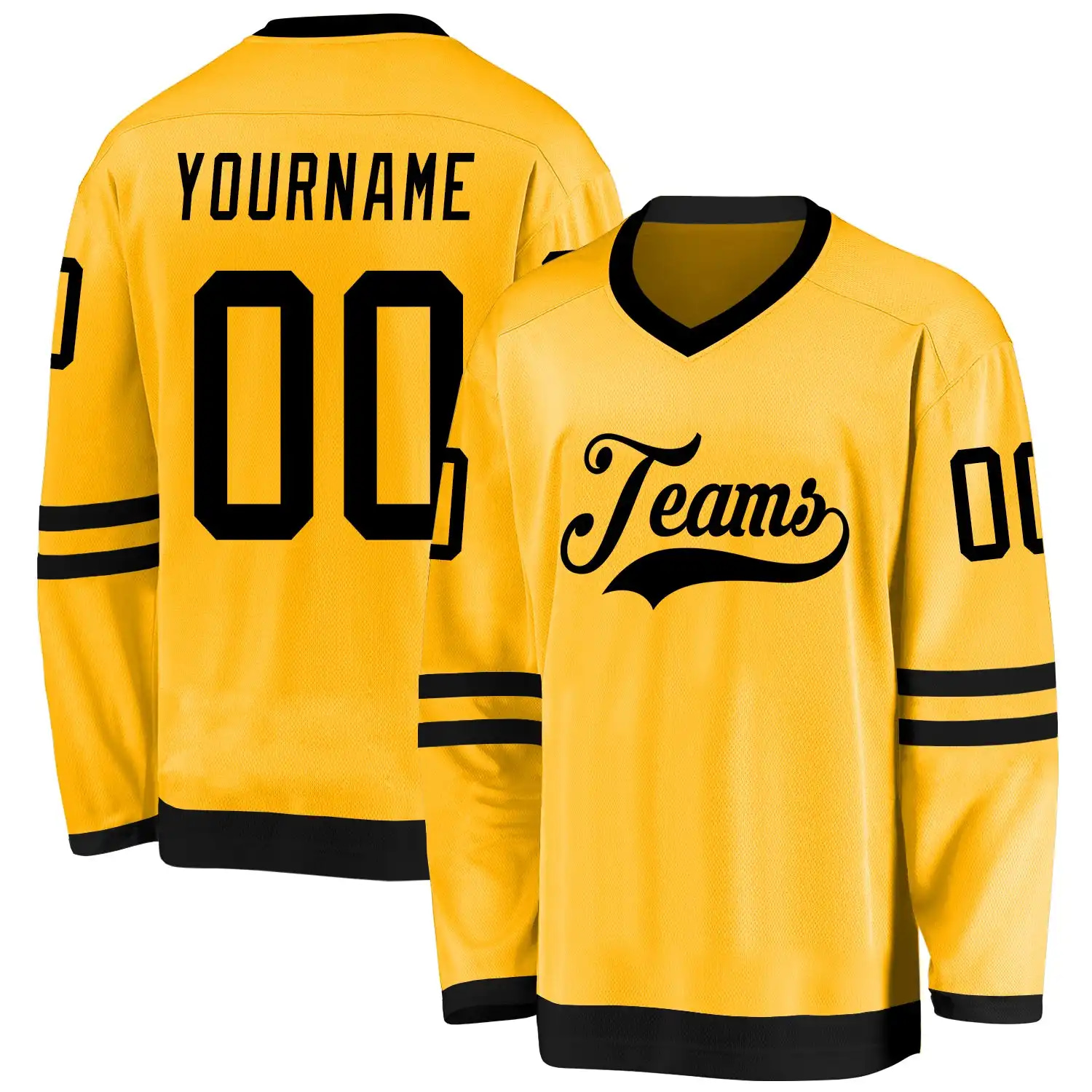 Stitched And Print Gold Black Hockey Jersey Custom