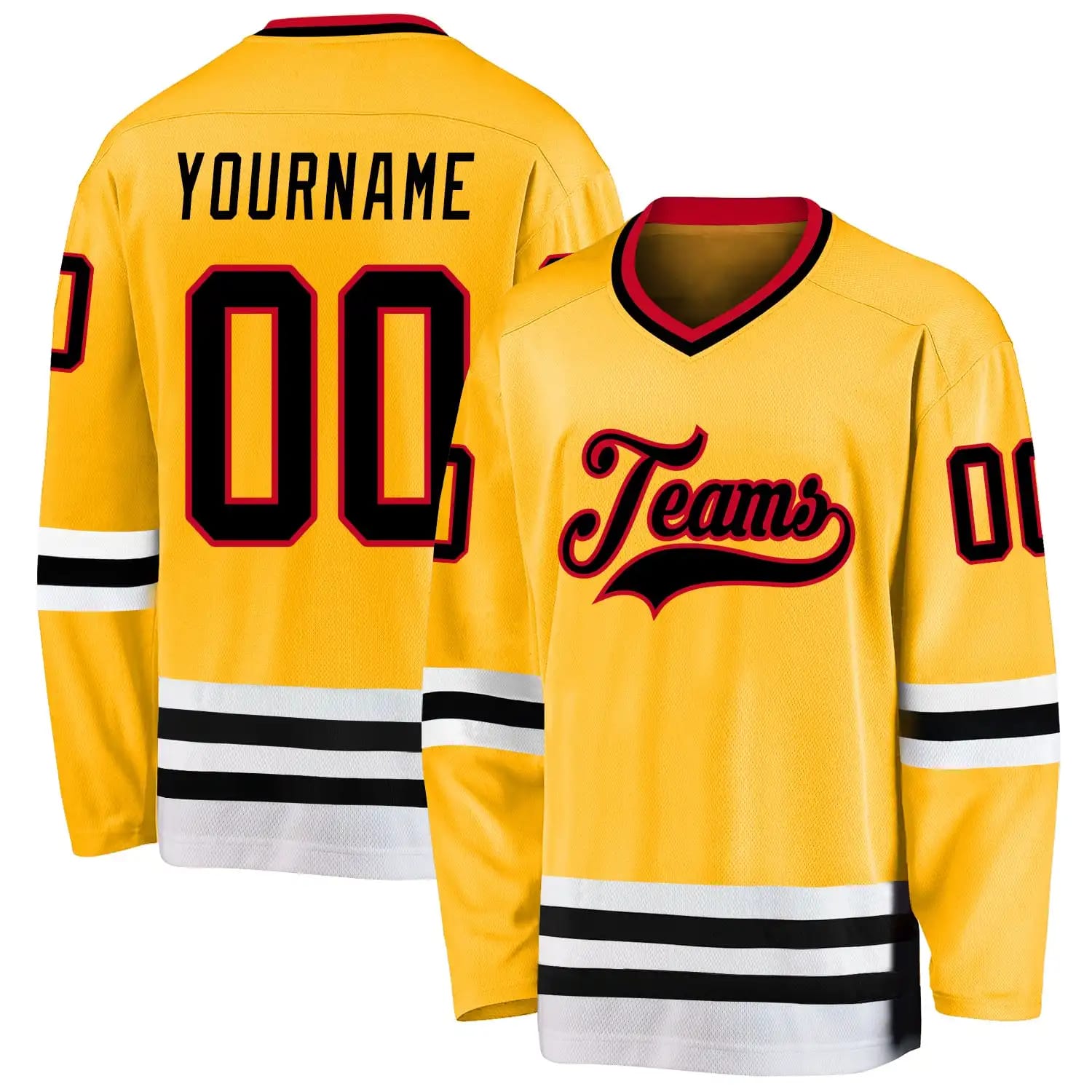 Stitched And Print Gold Black-red Hockey Jersey Custom
