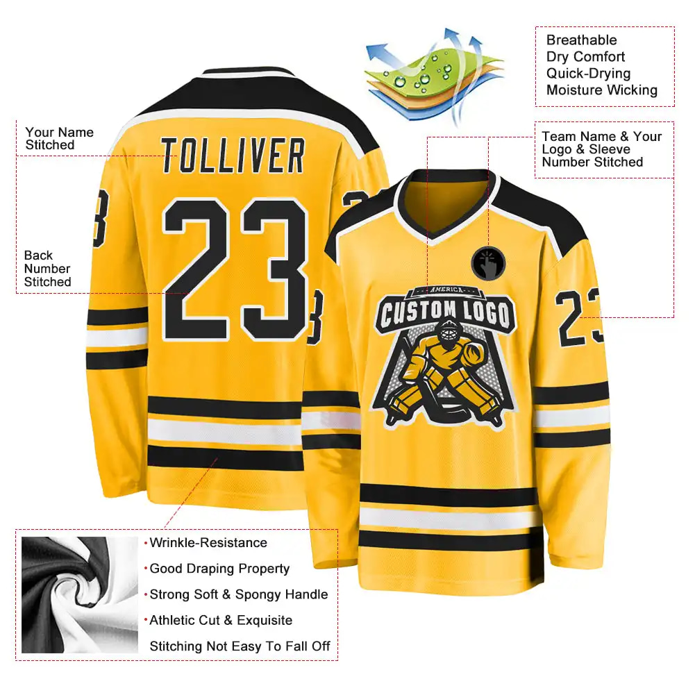 Inktee Store - Stitched And Print Gold Black-White Hockey Jersey Custom Image