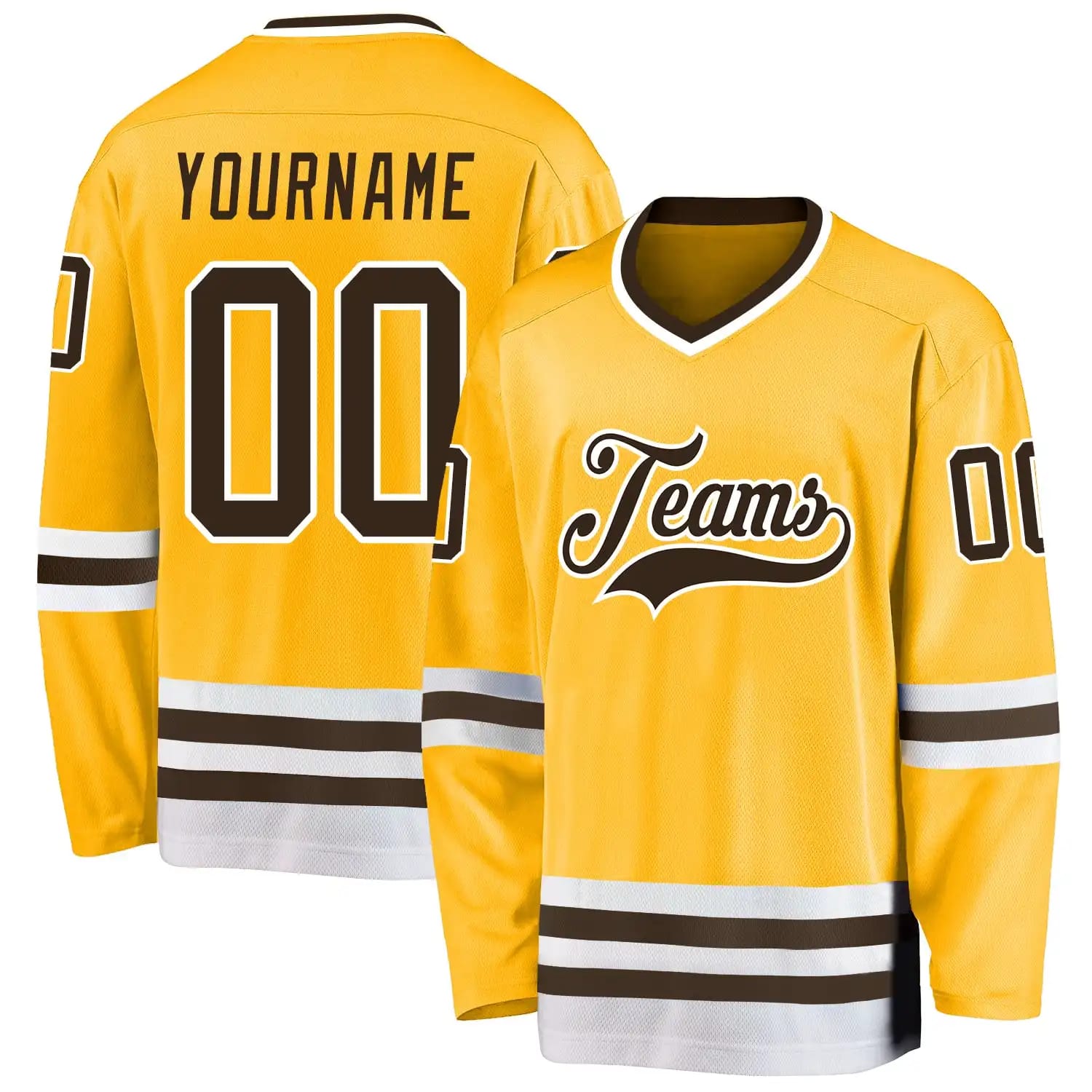 Stitched And Print Gold Brown-white Hockey Jersey Custom