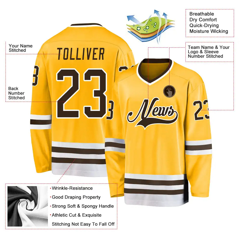 Inktee Store - Stitched And Print Gold Brown-White Hockey Jersey Custom Image