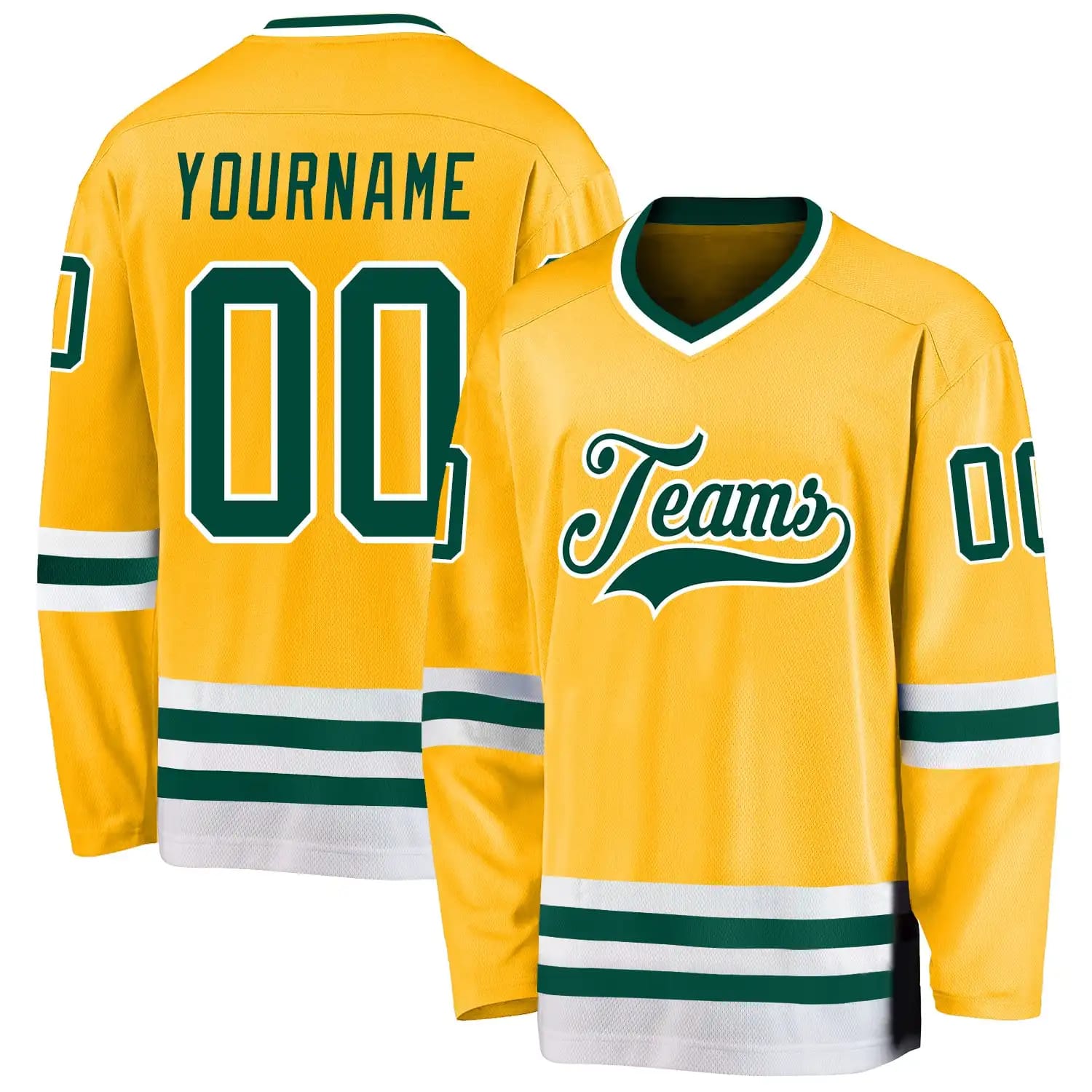 Stitched And Print Gold Green-white Hockey Jersey Custom