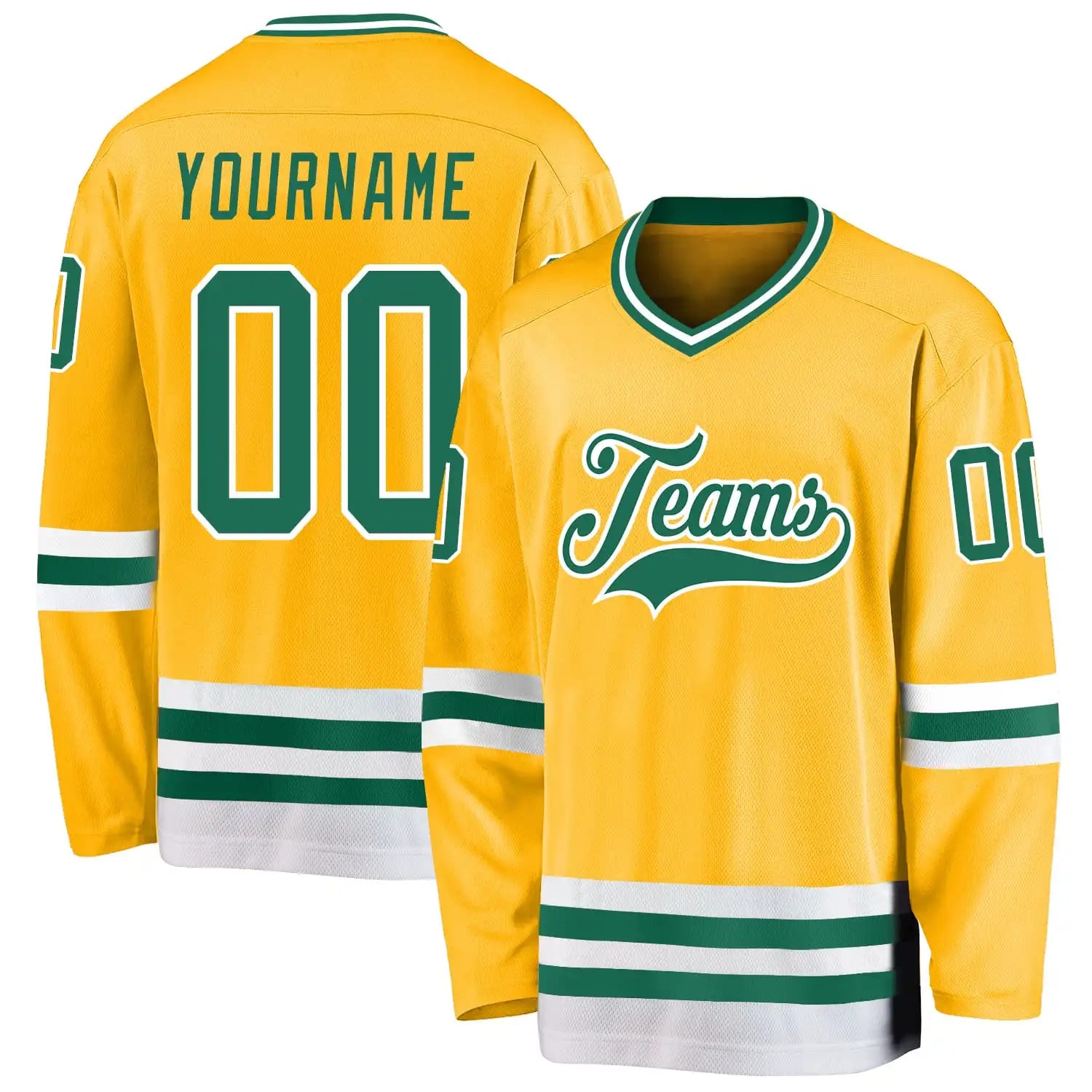 Stitched And Print Gold Kelly Green-white Hockey Jersey Custom