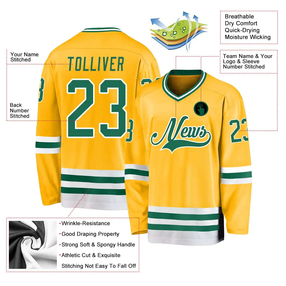 Inktee Store - Stitched And Print Gold Kelly Green-White Hockey Jersey Custom Image