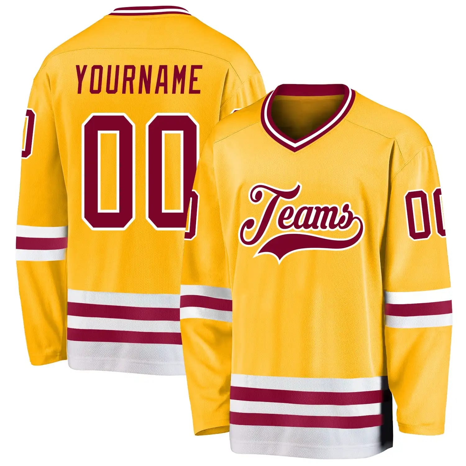 Stitched And Print Gold Maroon-white Hockey Jersey Custom