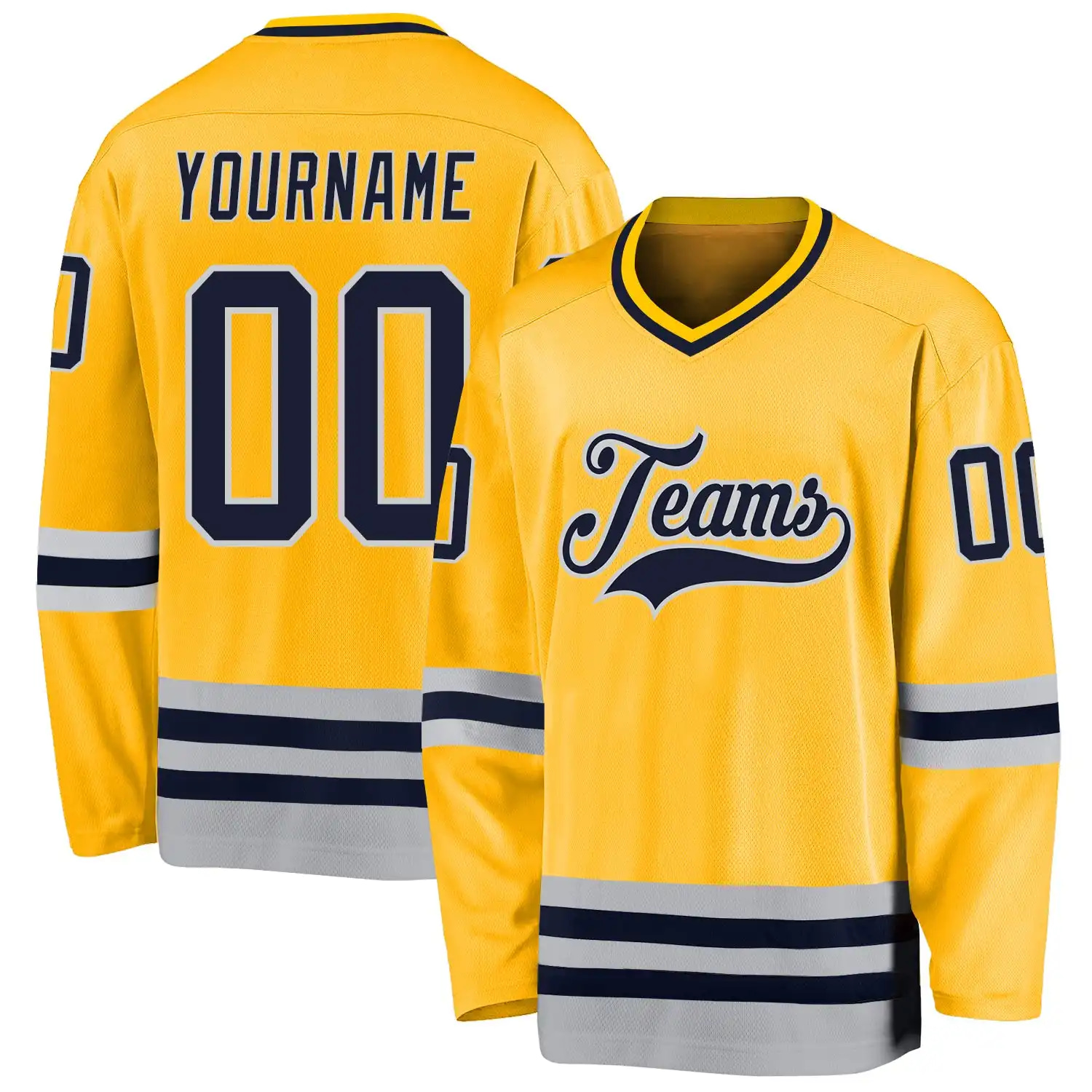Stitched And Print Gold Navy-gray Hockey Jersey Custom