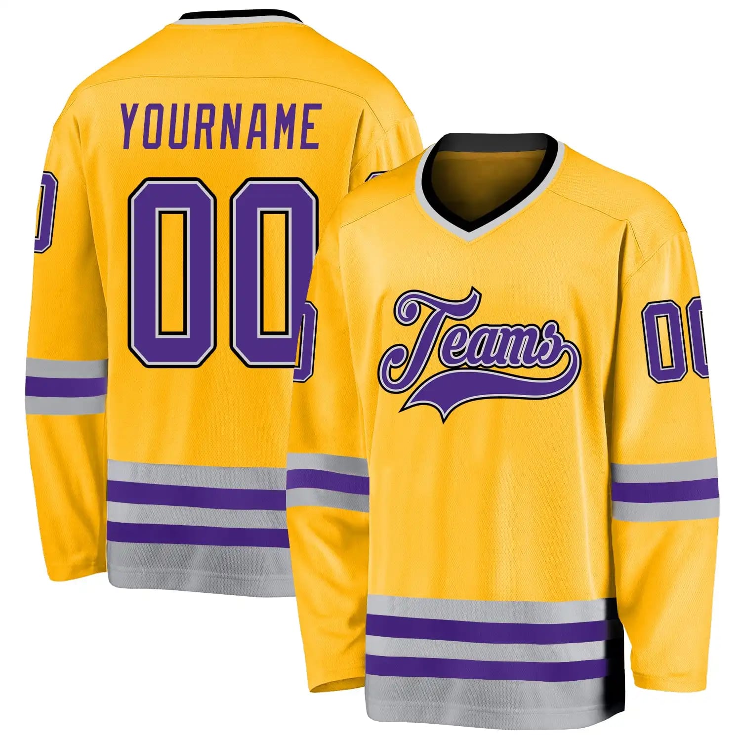 Stitched And Print Gold Purple-gray Hockey Jersey Custom