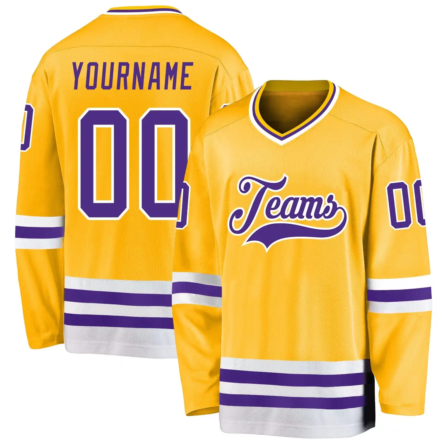 Stitched And Print Gold Purple-white Hockey Jersey Custom