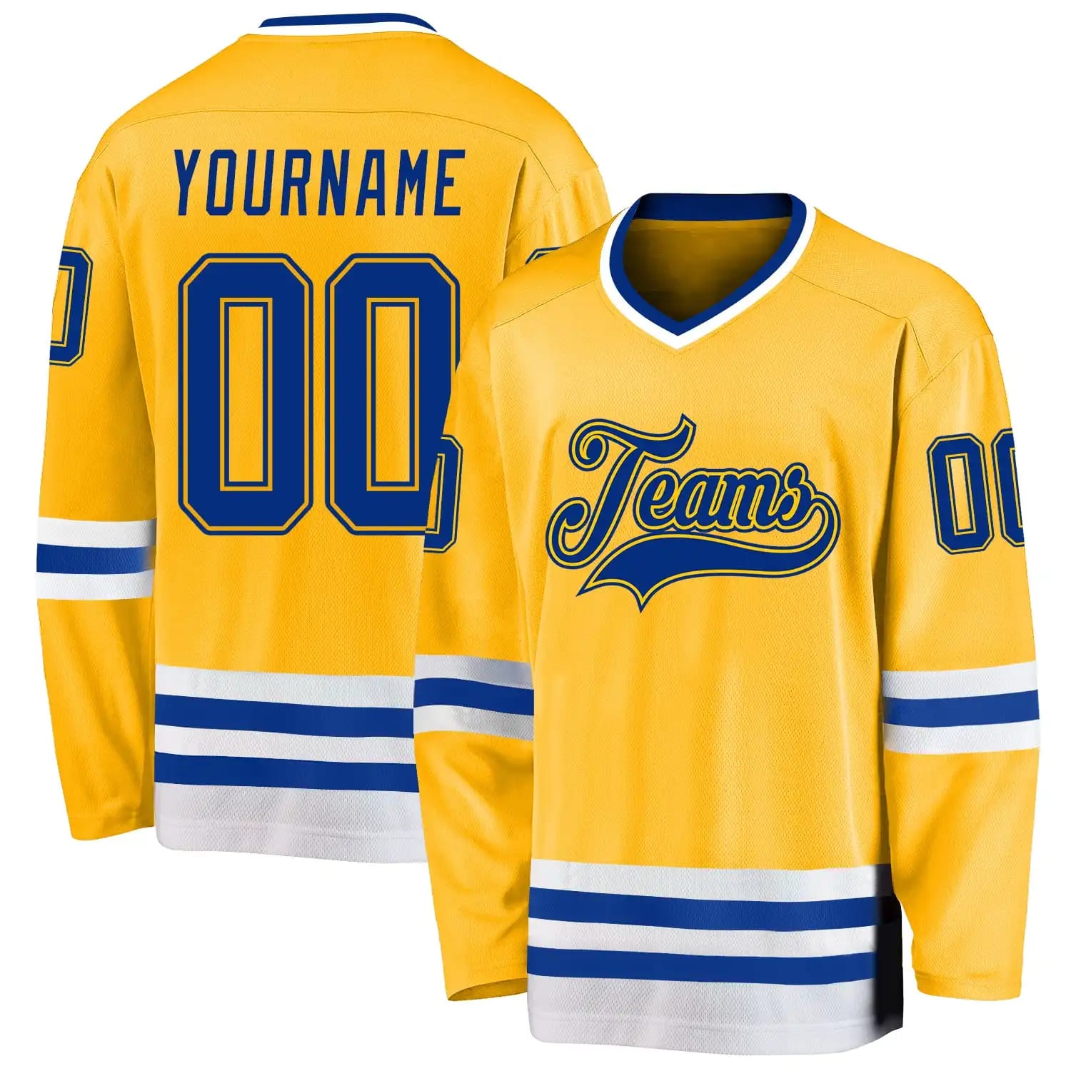Stitched And Print Gold Royal-white Hockey Jersey Custom
