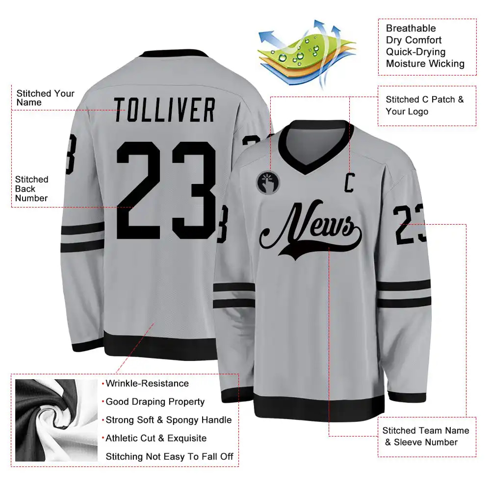 Inktee Store - Stitched And Print Gray Black Hockey Jersey Custom Image
