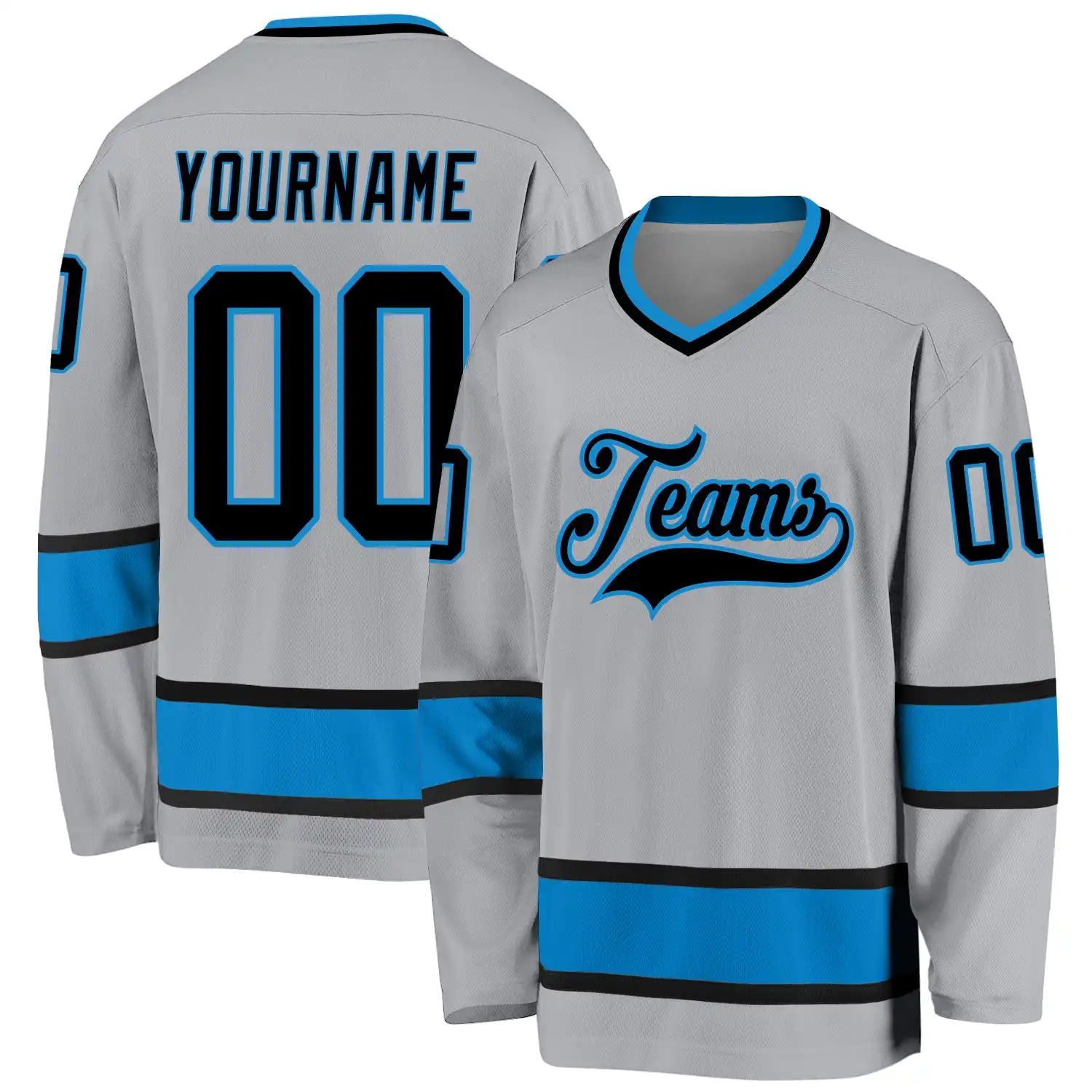 Stitched And Print Gray Black-blue Hockey Jersey Custom
