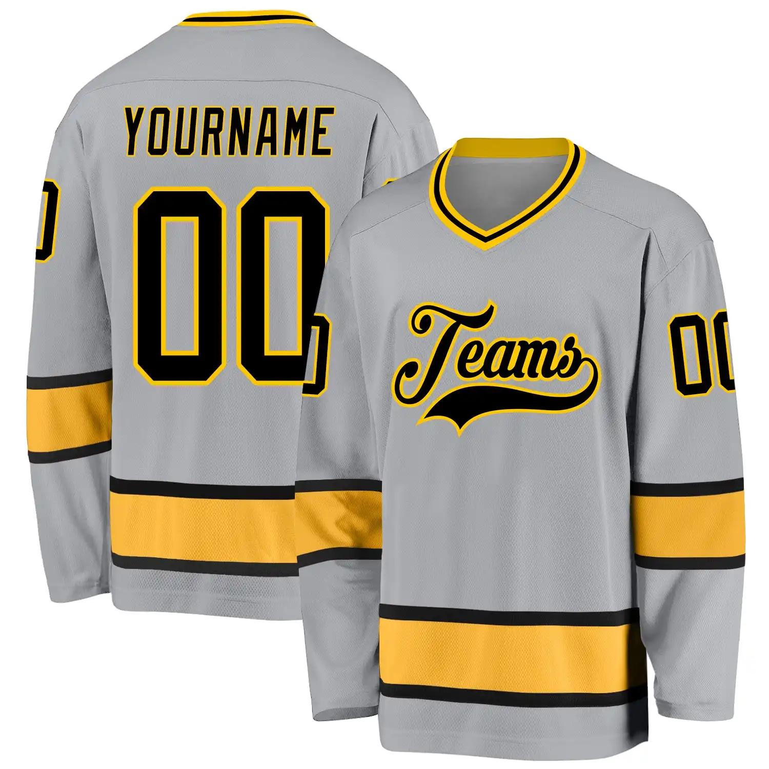 Stitched And Print Gray Black-gold Hockey Jersey Custom