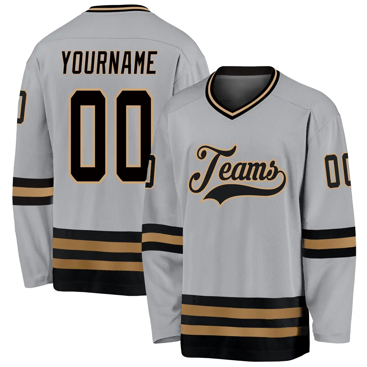 Stitched And Print Gray Black-old Gold Hockey Jersey Custom