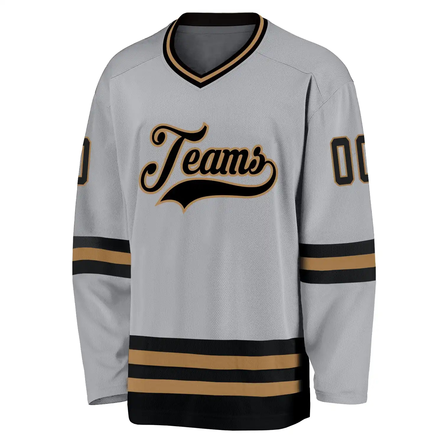Inktee Store - Stitched And Print Gray Black-Old Gold Hockey Jersey Custom Image